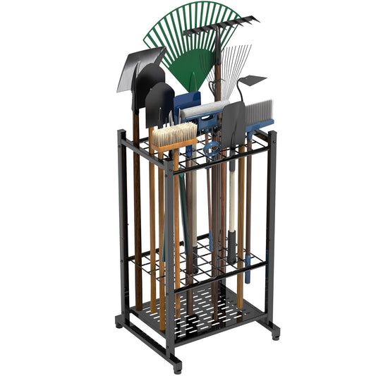 Sttoraboks Garden Tool Organizer, Yard Tool Tower Rack für Garage Organisation und Lagerung, bis zu 35 langstielige Werkzeuge, Heavy Duty Steel Garden Tool Stand für Schuppen, Outdoor, Schwarz