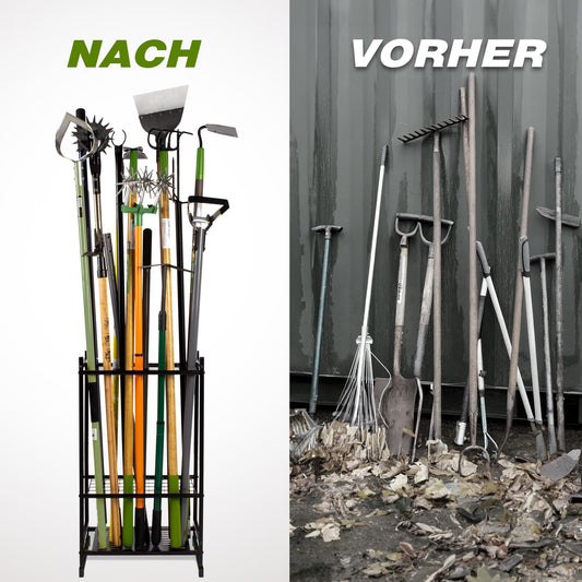 Sttoraboks Garden Tool Organizer, Yard Tool Tower Rack für Garage Organisation und Lagerung, bis zu 35 langstielige Werkzeuge, Heavy Duty Steel Garden Tool Stand für Schuppen, Outdoor, Schwarz