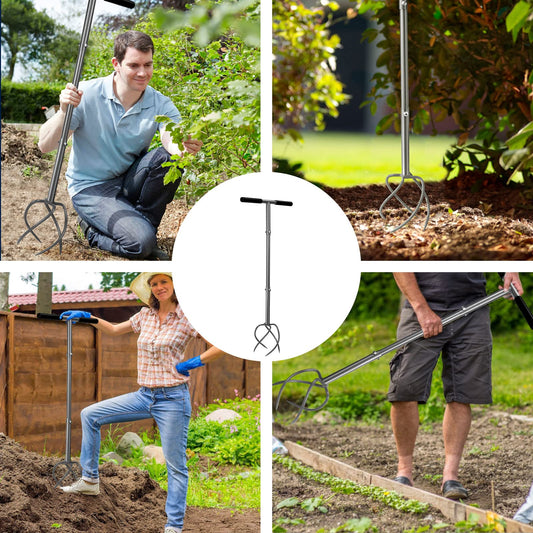 Walensee Gartenkralle mit 4 Zinken Kultivator Erdkralle und Handgriff Gardenclaw Twist Tiller Vertikutierer und Unkrautentferner in einem Gerät höhenverstellbar Gartenfräse für Gartenbeet