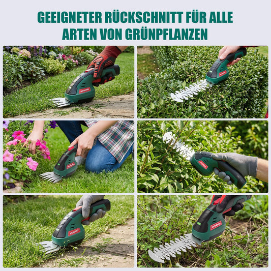 HYECHO Gartenschere Akku,7,2V 2000mAh 2 Klingen Und Typ C Kabel Akku Rasenschere,Geeignet Zum Jäten und Baumschnitt, Grün